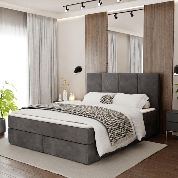 Muralo Letto Continentale Per Camera Da Letto Letto Imbottito Con Due Cassetti Letto Con Testiera Imbottita Letto Matrimoniale 160X200 Letto Con Contenitore Grafite-image