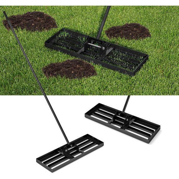 Costway Rastrello Livellatore In Metallo, Rastrello Per Prato Con Impugnatura Ergonomica, Rastrello Livellatore Per Prato, 75Cmx25Cm, Nero-image