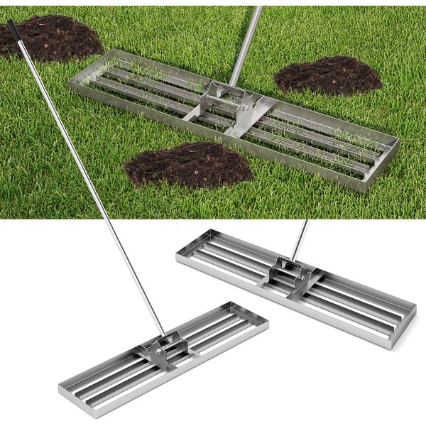 Costway Rastrello Livellatore In Metallo, Rastrello Per Prato Con Impugnatura Ergonomica, Rastrello Livellatore Per Prato, 106Cmx25Cm, Argento-image