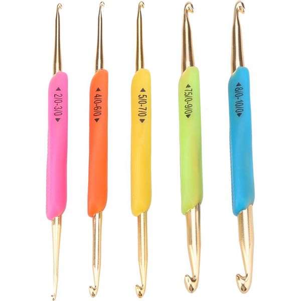 Set Di Ganci Per Uncinetto, Doppia Testa Con Manico In Tpr Morbido E Gancio In Alluminio, Accessorio Per Uncinetto Da 5 Pezzi (Selezione Di Colori Casuale)-image