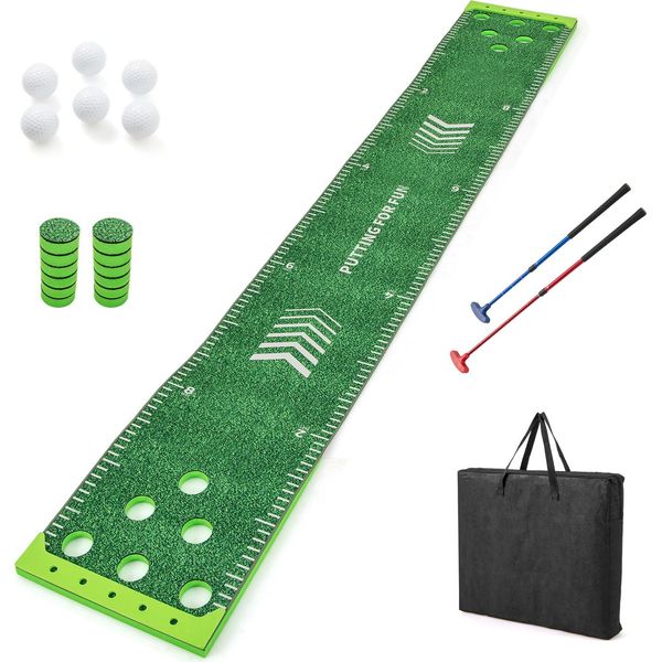 Costway Set Da Gioco Golf Pong, Tappetino Putting Green Da 332 Cm Con 2 Mazze Regolabili, 6 Palline E 12 Coperture Per Buche Tappetino Da Allenamento Per Il Golf-image