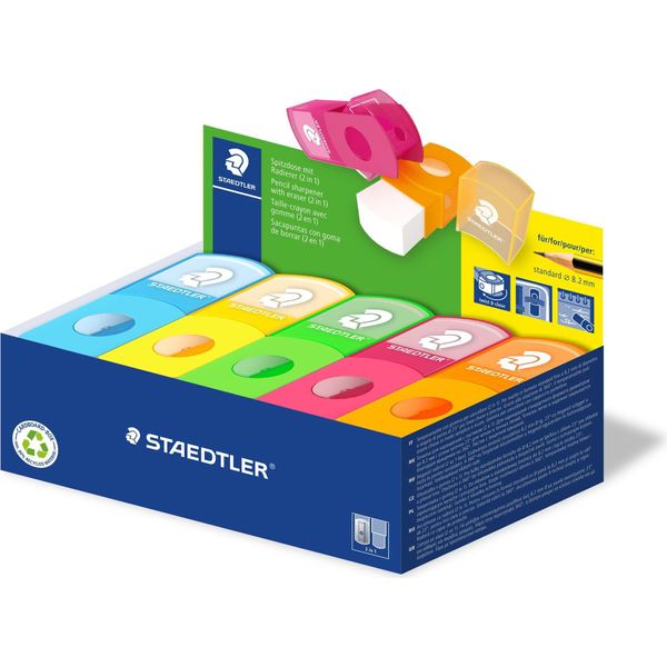 Staedtler Combinazione Gomma-Affilatrice 511 Se, Display Da 10 Pezzi 2In1: Temperino E Gomma, Per Matite Fino A 8,2 Mm Di Diametro - 10 Pezzi (511 Se)-image
