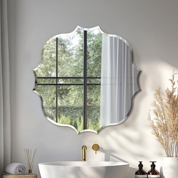 Artloge Specchio Moderno Irregolare - Specchio Da Parete Asimmetrico 80*80Cm Senza Cornice Specchio Decorativo Specchio Da Bagno Specchio Da Corridoio Specchio Di Design Specchio Da Porta-image