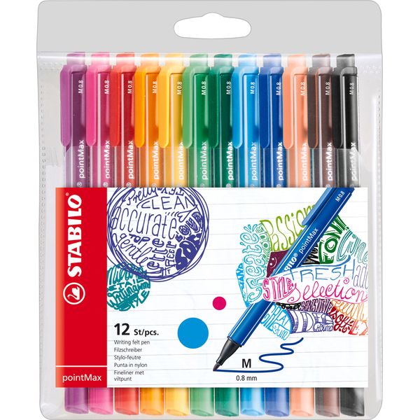 Stabilo Pointmax Penna Tecnica Medio Nero, Blu, Marrone, Verde, Azzurro, Verde Chiaro, Arancione, Rosa, Viola, Rosso, Giallo 12 Pz-image