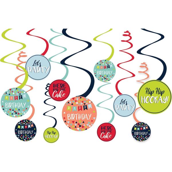 Amscan 672409 - Spirali Decorative A Reason To Celebrate, 12 Pezzi, Carta/Foglio, 61 Cm, Compleanno, Decorazione Da Appendere-image