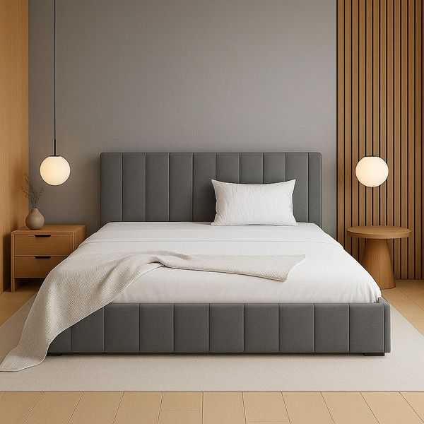 Letto Imbottito Gutto Letto Matrimoniale Spazio Sdraiato 160 X 200 Cm Rete A Doghe In Metallo Spazio Di Archiviazione Sul Letto Colore Grigio-image