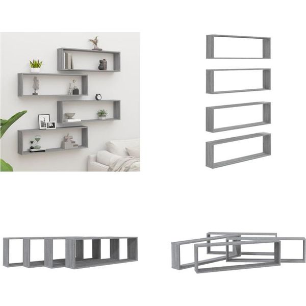 Vidaxl Mensole Da Parete 4 Pz. Grigio Sonoma 100X15X30 Cm Materiale A Base Di Legno - Mensola A Muro - Mensole A Muro - Cubo Portaoggetti - Mensola A Cubo-image