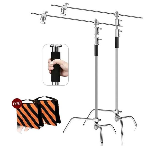 Treppiede Per Stativi In Acciaio Inox, Design Pieghevole, Regolabile In Altezza, 2 Pezzi 2,6M-image