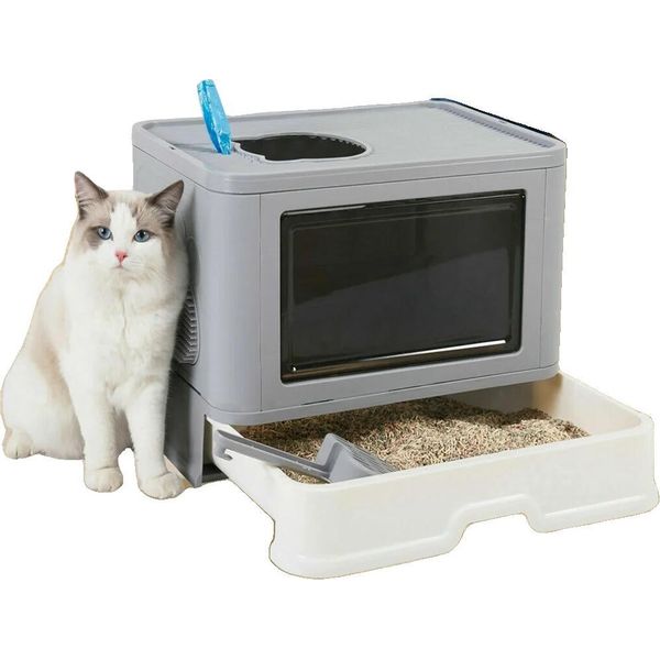 Lettiera Per Gatti, Materiale Ecologico, Ampio Spazio, Facile Da Pulire, Grigio-image