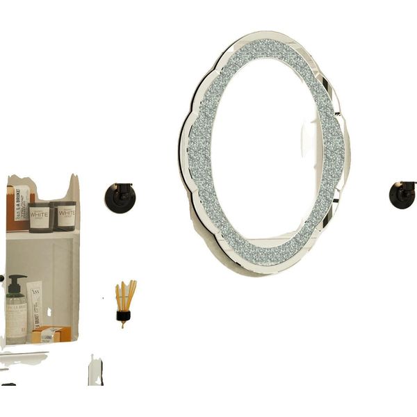 Specchio Da Parete, Stile Contemporaneo, Forma Ovale, Superficie Riflettente, Argento, 60X80Cm-image