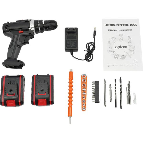 Trapano A Batteria, Coppia Massima 25-28 Nm, Velocità Fino A 1450 Giri/Min, Mandrino A Serraggio Rapido, Nero-image
