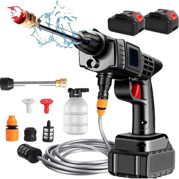 Idropulitrice A Batteria Per Auto, Tensione 21V, Pressione Dell'acqua 50BAR-80BAR, Distanza Di Spruzzatura 7-10 M, 2 Batterie, Alimentazione A Batteria-image