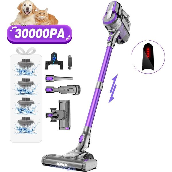 Aspirapolvere A Batteria, Potenza Di Aspirazione 30Kpa, Autonomia 55 Minuti, Filtro Hepa, Lila, Eu-image