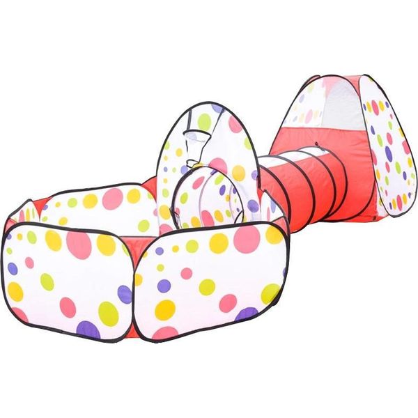 Set Da Gioco Per Bambini, Piscina Con Palline 3 In 1, Tenda Pieghevole, Tunnel Per Gattonare, Punto Nero-image