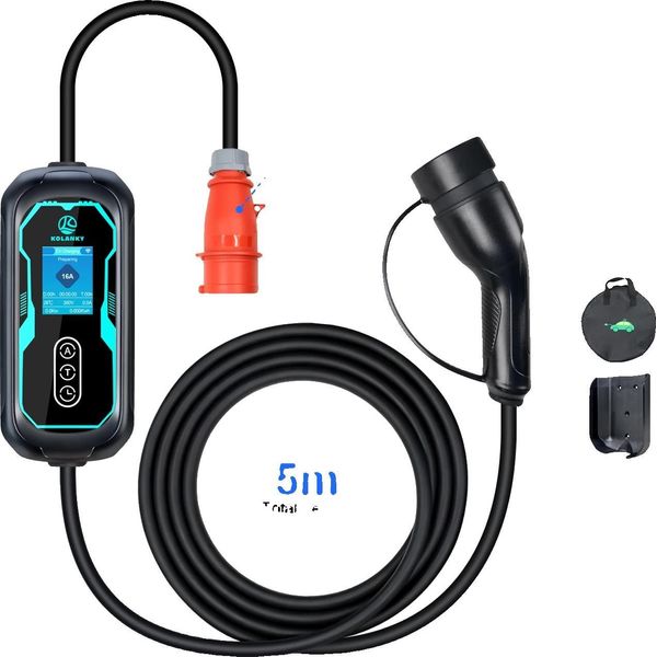 Caricabatterie Portatile Per Veicoli Elettrici, Potenza Massima 11 Kw, Corrente Regolabile 6-16 A, Lunghezza Totale 5 M, Nero, TYPE2-image