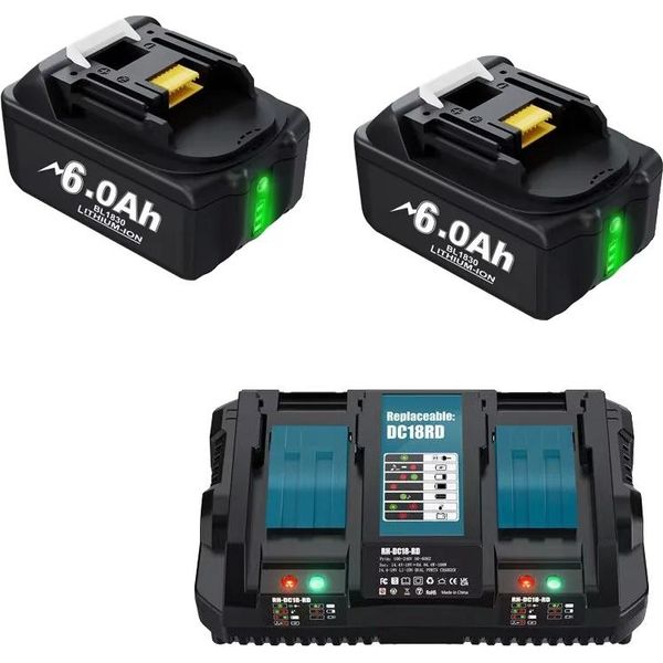 Batteria Ricaricabile, Capacità 6000Mah, Tensione 18V, Compatibilità Versatile, Set 2-image