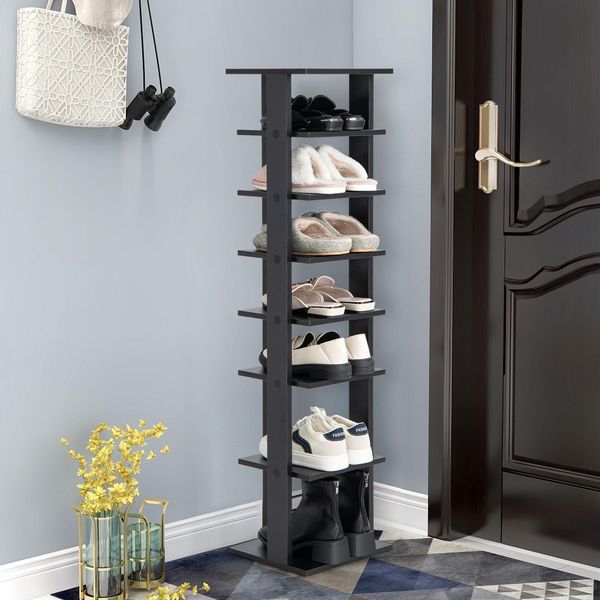 Scarpiera In Legno Costway, Scarpiera A 8 Livelli, Organizzatore Verticale Di Scarpe, Scaffale Indipendente, Scaffale Ad Angolo Per La Casa (Nero)-image