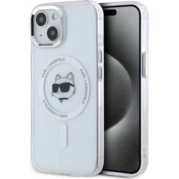 Karl Lagerfeld Klhmp15Shlschh Iphone 15 6.1 BiałY/Bianco Custodia Rigida Iml Metallo Testa Choupette Magsafe-image
