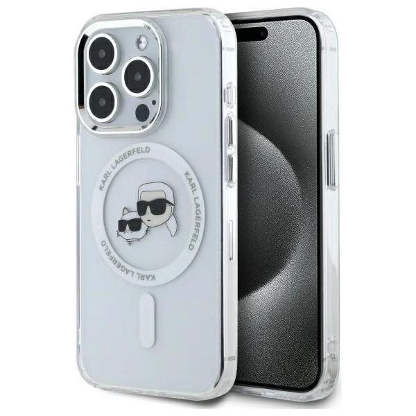 Karl Lagerfeld Klhmp15Lhlskch Iphone 15 Pro 6.1 BiałY/Bianco Custodia Rigida Iml Metal Karl&Choupette Head Magsafe-image