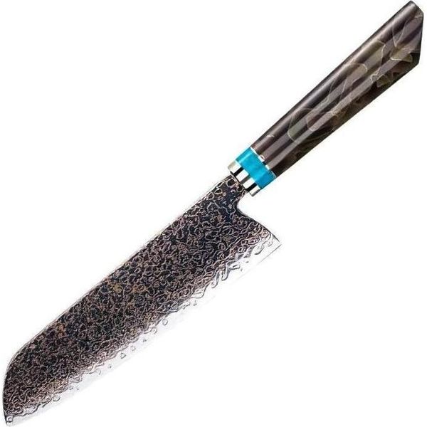 Coltello Da Cucina Damasco ZE-37409 - Santoku/Marrone/Blu KP37409-image