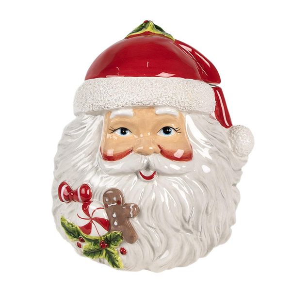 Clayre & Eef Barattolo Di Stoccaggio Coperchio Babbo Natale 20X17X22 Cm Bianco Rosso Ceramica-image