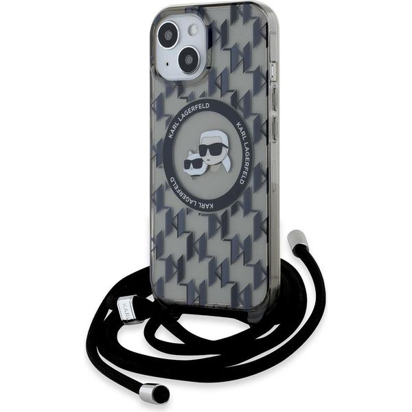 Karl Lagerfeld Klhmp15Shckcklck Iphone 15 / 14 / 13 6.1 Czarny/Nero Custodia Rigida Iml Crossbody Monogram Karl & Choupette Head Magsafe-image
