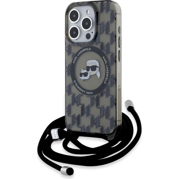 Karl Lagerfeld Klhmp15Lhckcklck Iphone 15 Pro 6.1 Czarny/Nero Custodia Rigida Iml Crossbody Monogram Karl & Choupette Head Magsafe-image