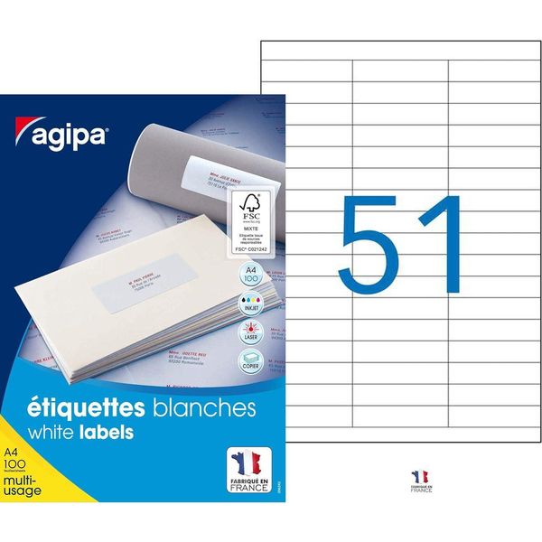 Agipa 118993 Etichette Universali Agipa, 70 X 16,9 Mm, Bianche, Rettangolari-image