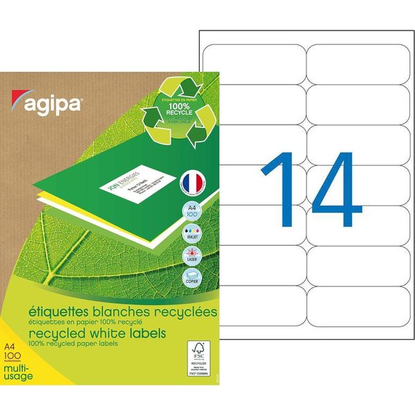 Agipa Etichette Multiuso Per Il Riciclaggio 99,1 X 38,1 Mm Bianco 1.400 Etichette-image