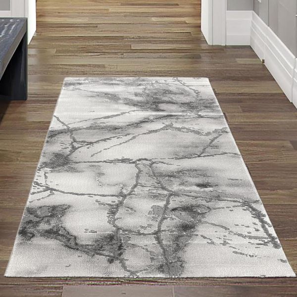Tappeto In Marmo Con Fibre Lucide Di Colore Grigio Dimensioni - 80 X 150 Cm-image