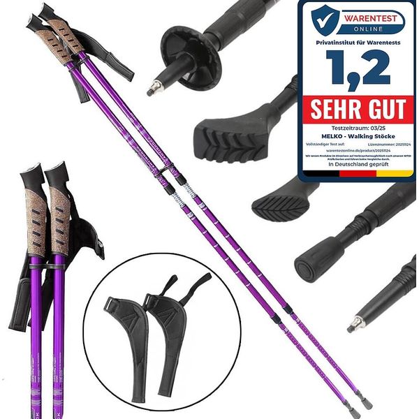 Set Di 2 Bastoncini Da Nordic Walking Regolabili In Alluminio Con Puntali Viola-image