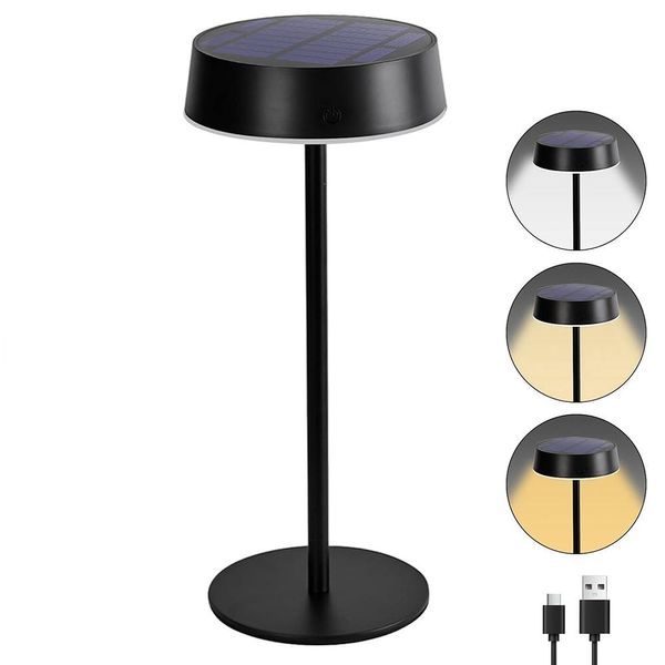 Lampada Da Tavolo Led Lampada Da Tavolo Solare Ricaricabile Senza Fili 3 Temperature Di Colore Dimmerabile Interruttore A Sfioramento Impermeabile Per Interni Esterni, Nero-image