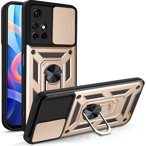 Xiaomi Poco M4 Pro 5G Custodia Con Anello Magnetico Girevole A 360° Supporto Per Fotocamera Slide Protection Tpu Bumper Custodia Protettiva In Silicone Per Xiaomi Poco M4 Pro 5G Oro-image