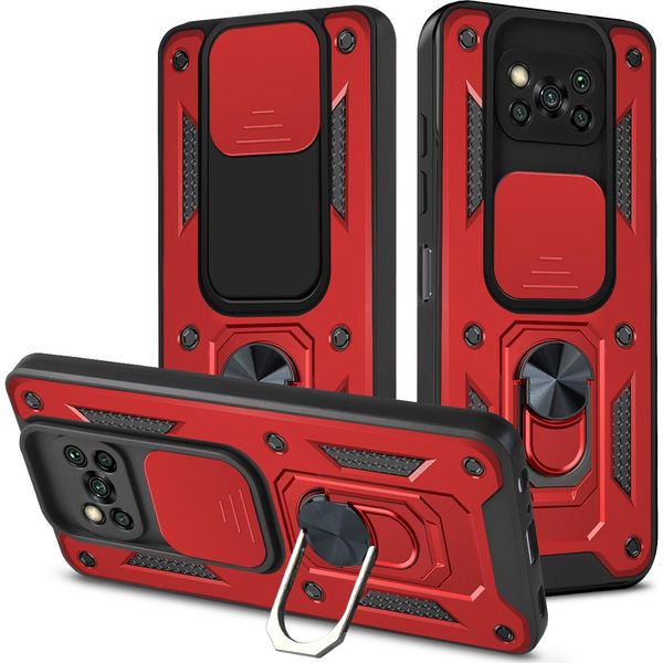 Xiaomi Poco X3 Custodia Con Anello, Supporto, Protezione Fotocamera, Paraurti In Tpu, Custodia In Silicone Per Xiaomi Poco X3 Nfc / X3 Pro Rosso-image