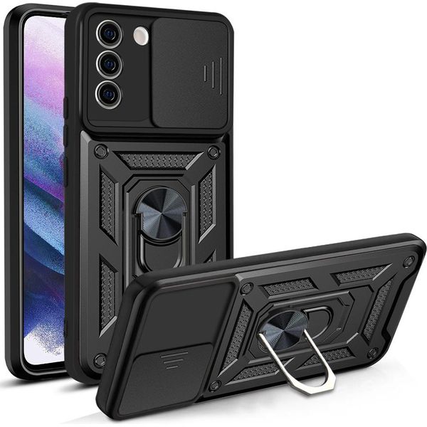 Galaxy S21 5G Custodia Con Anello Magnetico Girevole A 360° Supporto Per Fotocamera Slide Protezione Tpu Bumper Silicone Custodia Protettiva Per Samsung Galaxy S21 5G Nero-image