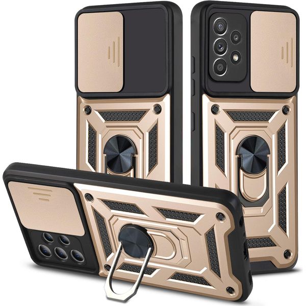 Galaxy A52 Custodia Con Anello Magnetico Girevole A 360° Supporto Per Fotocamera Slide Protection Tpu Bumper Custodia Protettiva In Silicone Per Samsung Galaxy A52 5G/4G Oro-image