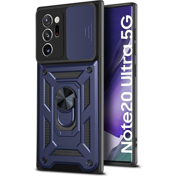 Galaxy Note 20 Ultra Custodia Con Anello Magnetico Girevole A 360° Supporto Per Fotocamera Slide Protection Custodia Protettiva In Silicone Tpu Bumper Per Samsung Galaxy Note 20 Ultra Blue-image