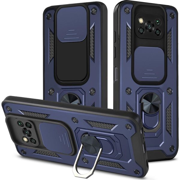 Xiaomi Poco X3 Custodia Con Anello, Supporto, Protezione Fotocamera, Paraurti In Tpu, Custodia In Silicone Per Xiaomi Poco X3 Nfc / X3 Pro Blu-image