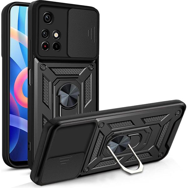 Xiaomi Poco M4 Pro 5G Custodia Con Anello Magnetico Girevole A 360° Supporto Per Fotocamera Slide Protezione Tpu Bumper Custodia Protettiva In Silicone Per Xiaomi Poco M4 Pro 5G Nero-image