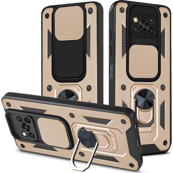 Xiaomi Poco X3 Custodia Con Anello, Supporto, Protezione Fotocamera, Paraurti In Tpu, Custodia In Silicone Per Xiaomi Poco X3 Nfc / X3 Pro Oro-image