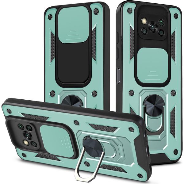 Xiaomi Poco X3 Custodia Con Anello Magnetico Girevole A 360° Supporto Per Fotocamera Slide Protection Custodia Protettiva In Silicone Tpu Bumper Per Xiaomi Poco X3 Nfc / X3 Pro Verde-image