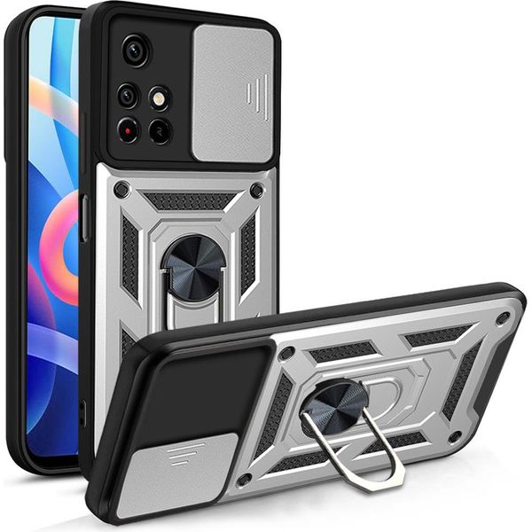 Xiaomi Poco M4 Pro 5G Custodia Con Anello, Supporto, Protezione Fotocamera, Paraurti In Tpu, Custodia In Silicone Per Xiaomi Poco M4 Pro 5G Argento-image