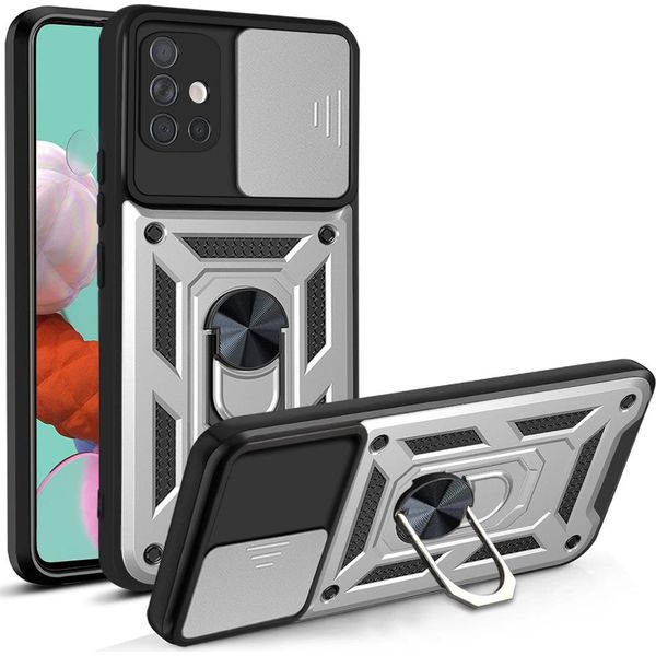 Galaxy A51 4G Custodia Con Anello Magnetico Girevole A 360° Supporto Per Fotocamera Scivolare Protezione Tpu Bumper Silicone Custodia Protettiva Per Samsung Galaxy A51 4G Argento-image