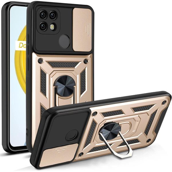 Custodia Realme C21 Con Anello, Supporto, Protezione Fotocamera, Paraurti In Tpu, Custodia In Silicone Per Oppo Realme C21 Gold-image