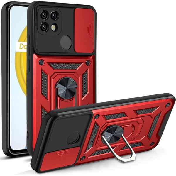Custodia Realme C21 Con Anello, Supporto, Protezione Fotocamera, Paraurti In Tpu, Custodia In Silicone Per Oppo Realme C21 Rosso-image
