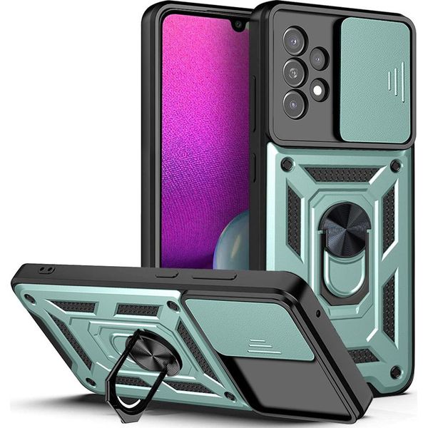 Galaxy A23 Custodia Con Anello Supporto Supporto Scivolare Fotocamera Protezione Tpu Pc Custodia Protettiva Per Samsung Galaxy A23 4G Verde-image