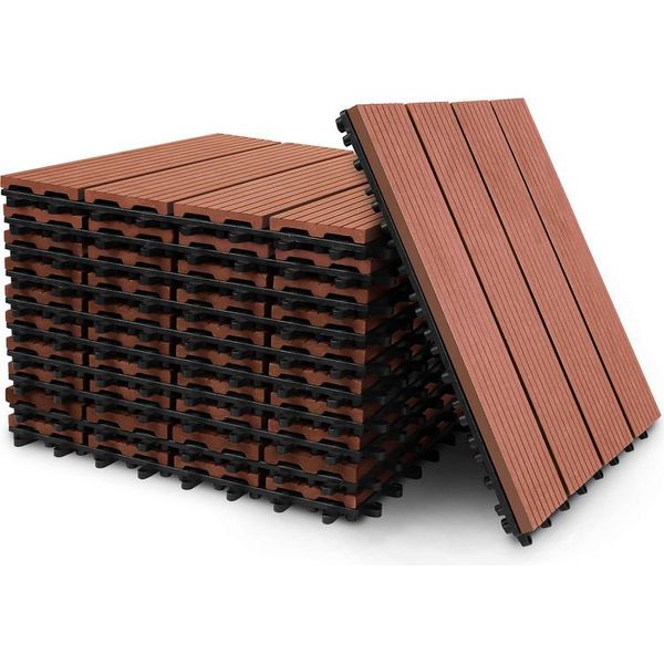 Tolletour Piastrelle Per Terrazze Wpc Piastrelle In Legno Plastica 44Er 4M² Set 30X30Cm, Marrone Giardino Click Piastrelle Pavimentazione Con Drenaggio Piastrelle Terrazza Balcone-image