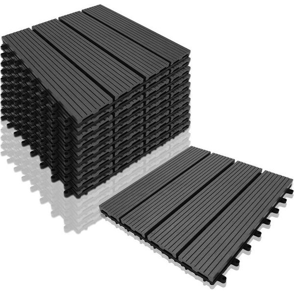 Tolletour Piastrelle Per Terrazze Wpc Piastrelle In Legno Plastica 33Er 3M² Set 30X30Cm, Grigio Antracite Giardino Piastrelle Click Pavimentazione Con Drenaggio Piastrelle Per Terrazze Balcone-image