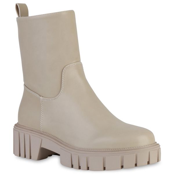 Van Hill Donna Piattaforma Stivali Stivaletti Stivali Suola Profilo Scarpe 838174, Colore: Beige, Taglia: 38-image