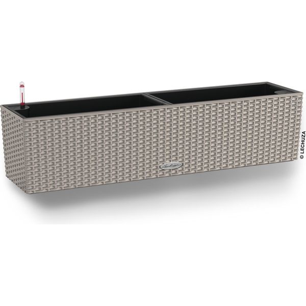 Fioriera Lechuza Balconera Cottage 80 Sand Brown | Cassetta Da Balcone Con Sistema Di Irrigazione E 2 Inserti Per Piante | Aspetto Vimini | 79 X 19 X 19 Cm | 15456-image
